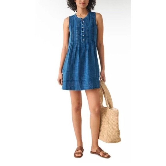 Faherty Dresses & Skirts - Faherty Womens Blue 100% linen Pintuck Pop Over Sleeveless Mini Dress XS casual